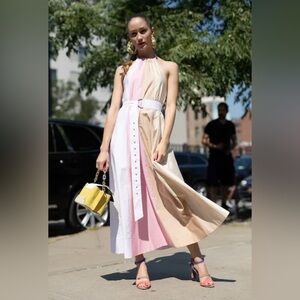 TIBI Colorblock Trapeze Poplin Midi Dress, Size XS